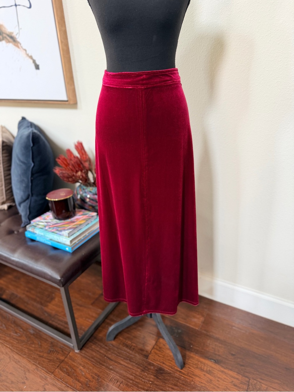 Vince Camuto Velvet Maxi Skirt in Crimson